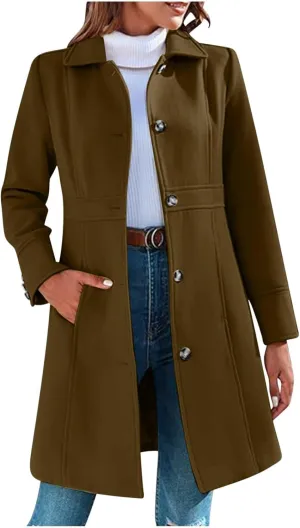 Winter Coats for Women Open Front Trench Coat Long Sleeve Lapel Cardigan Winter Overcoat Midi Peacoat with Pockets