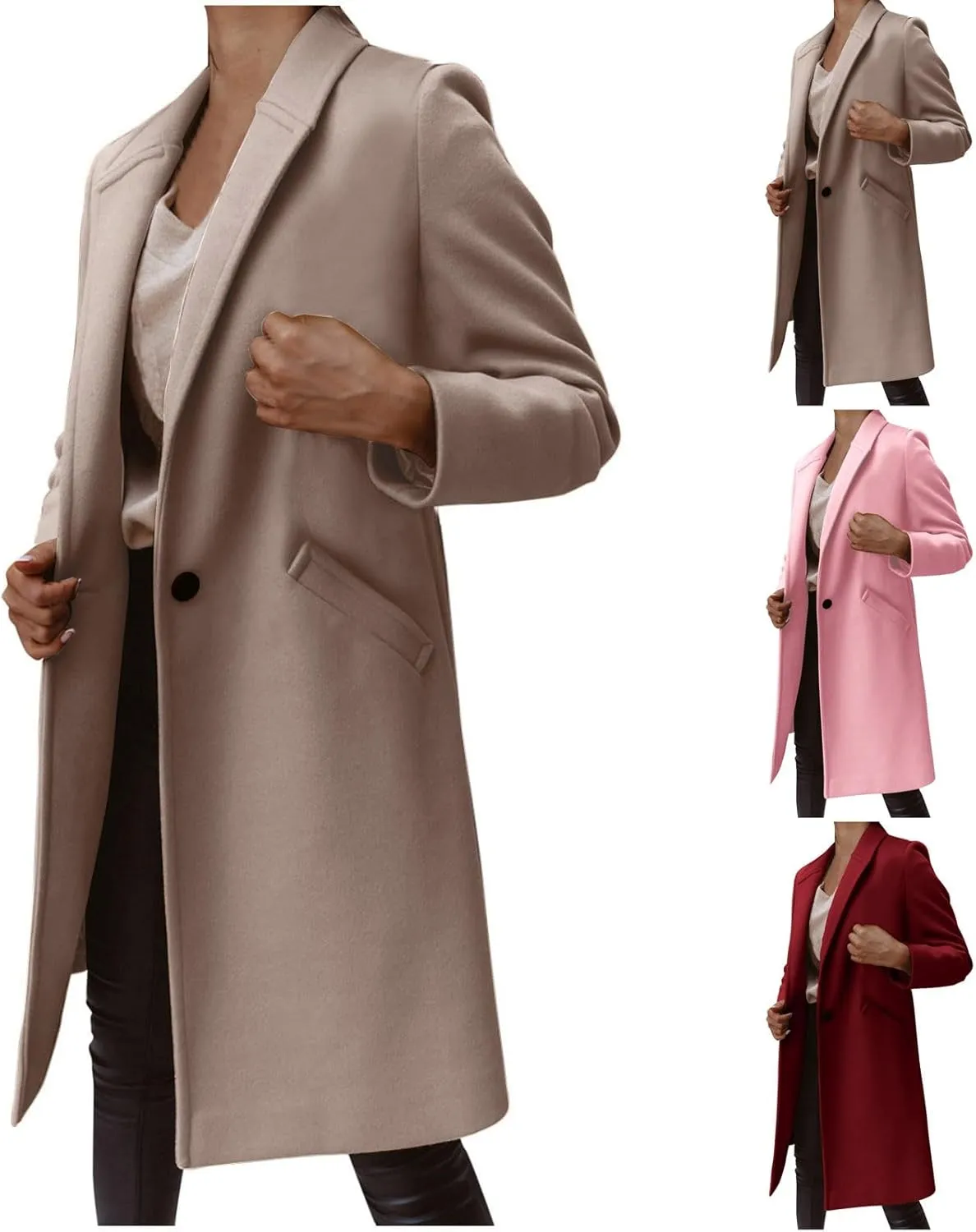 Winter Pea Coats for Women Elegant Double Breasted Lapel Jacket Wool Blend Trench Coat Mid Long Dress Coats