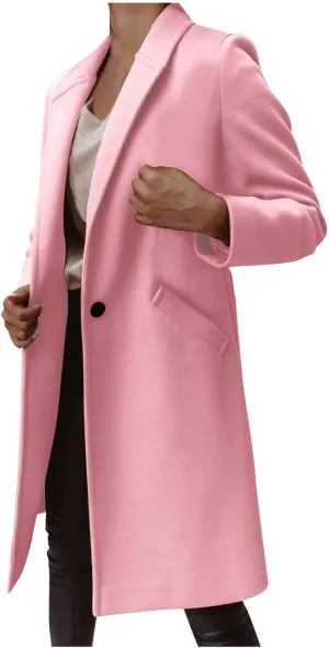 Winter Pea Coats for Women Elegant Double Breasted Lapel Jacket Wool Blend Trench Coat Mid Long Dress Coats