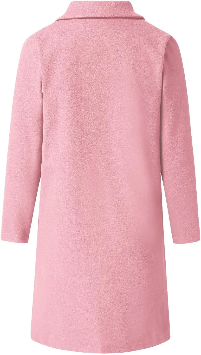 Winter Pea Coats for Women Elegant Double Breasted Lapel Jacket Wool Blend Trench Coat Mid Long Dress Coats