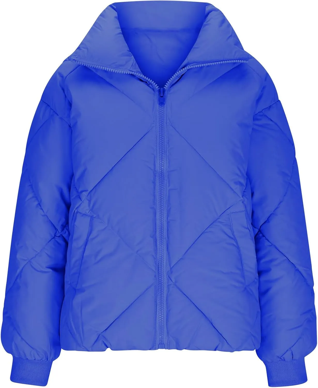 Winter Puffer Coats for Women Full Zipper Cotton-Padded Jacket Button Long Sleeve Pockets Warm Quilted Outerwear