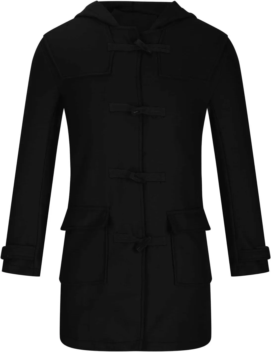 Winter Trench Coat Men Long Big and Tall Pea Coat Horn Button Wool Coat Casual Overcoat Thick Warm Jacket with Hood