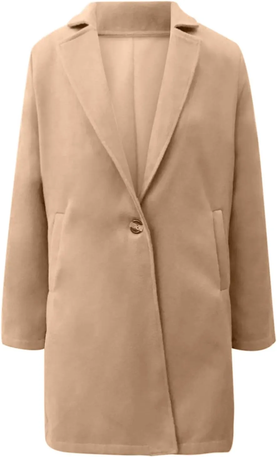 Winter Wool Coat for Women Notch Lapel Single-Breasted Trench Coats Long Sleeve Mid Length Pea Coats Fall Jacket