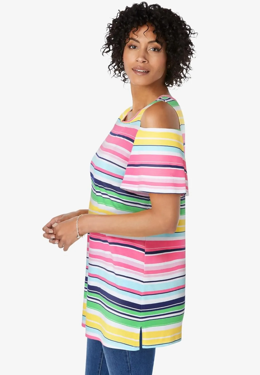 Woman Within Plus Size Short-Sleeve Cold-Shoulder Tee