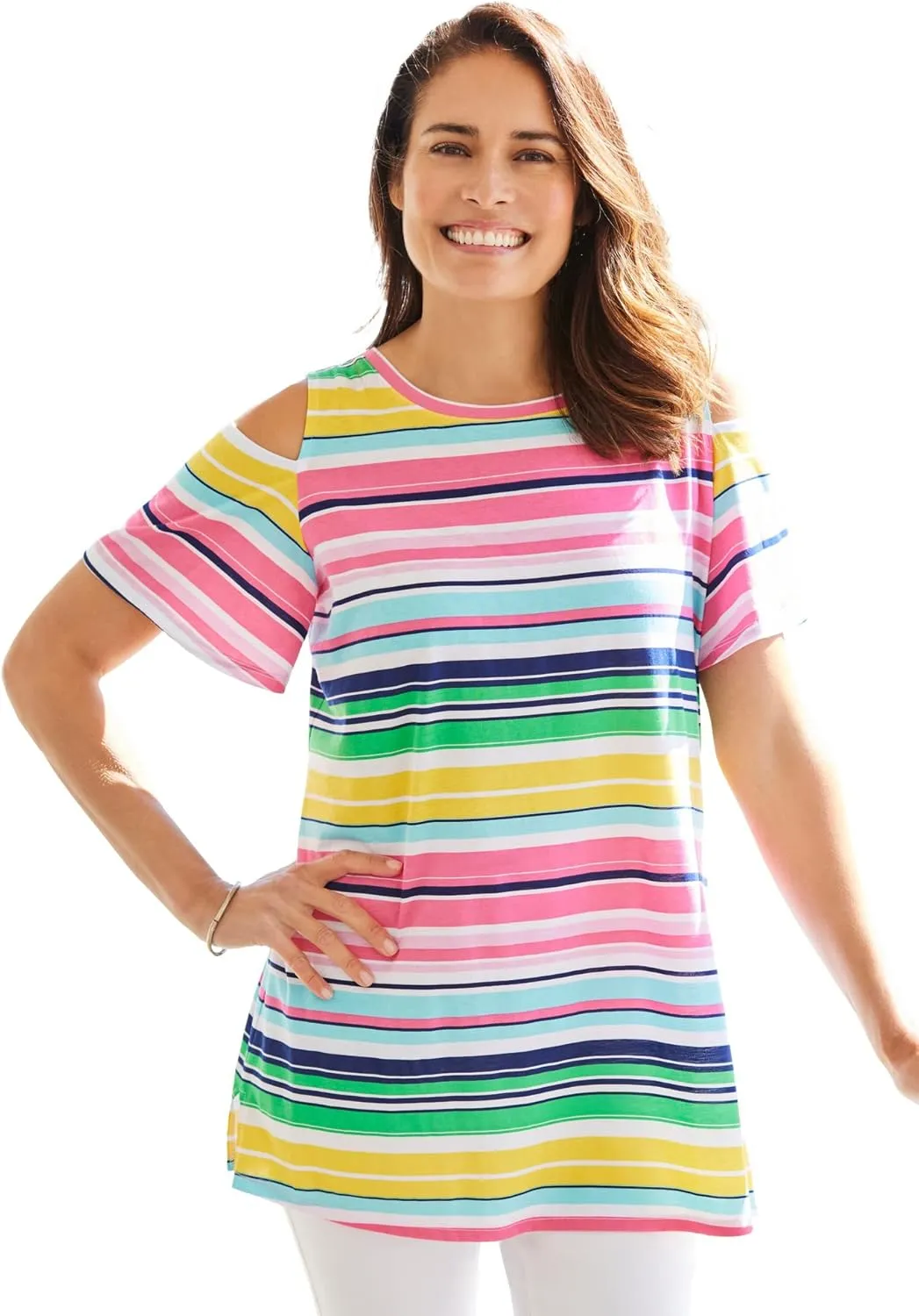Woman Within Plus Size Short-Sleeve Cold-Shoulder Tee
