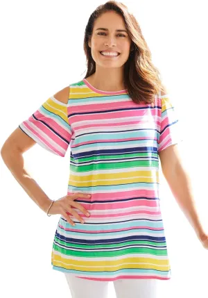 Woman Within Plus Size Short-Sleeve Cold-Shoulder Tee