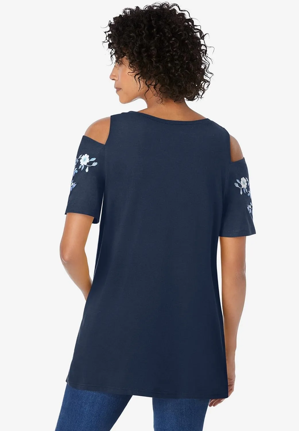 Woman Within Plus Size Short-Sleeve Cold-Shoulder Tee