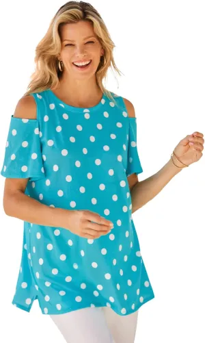 Woman Within Plus Size Short-Sleeve Cold-Shoulder Tee