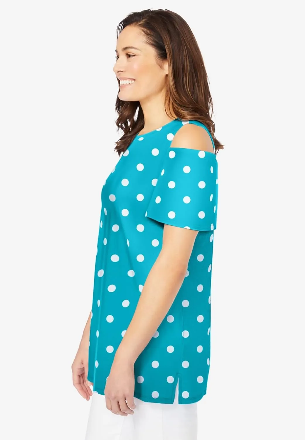 Woman Within Plus Size Short-Sleeve Cold-Shoulder Tee