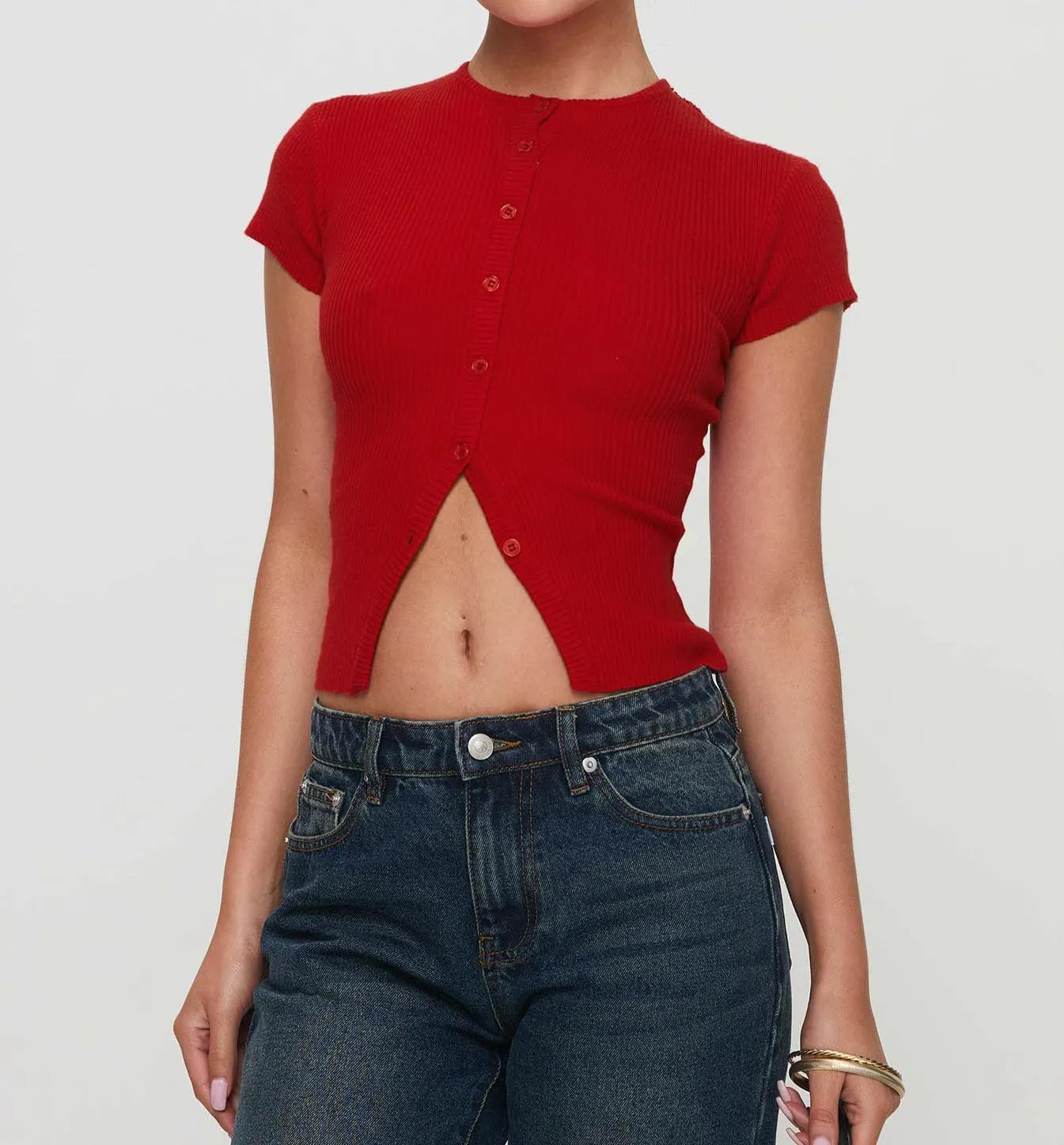Women Basic Button Down Short Sleeve Crop Tee Tops Open Front Ribbed Knit Crewneck Tight Fitted T Workout Shirts