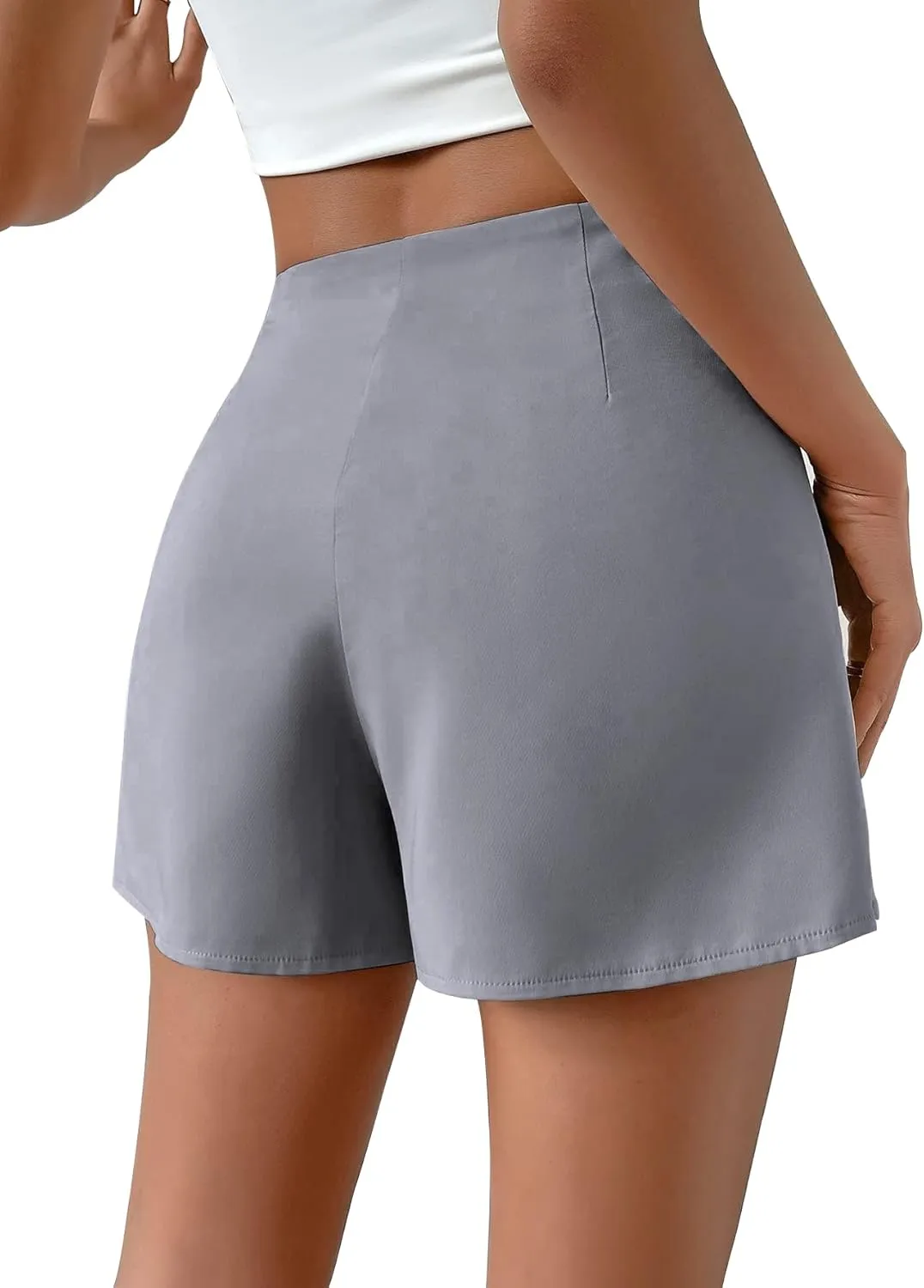 Women Casual Shorts High Waist Side Button Ruched Comfy Shorts Solid Ruffle Summer Dressy Shorts