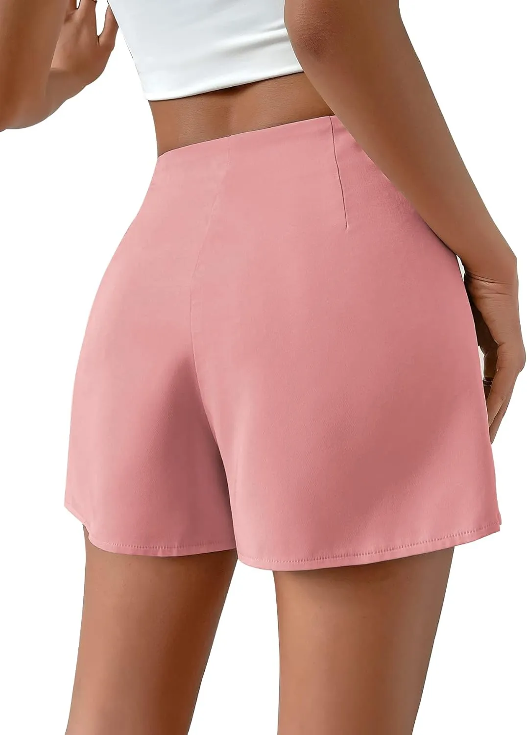 Women Casual Shorts High Waist Side Button Ruched Comfy Shorts Solid Ruffle Summer Dressy Shorts