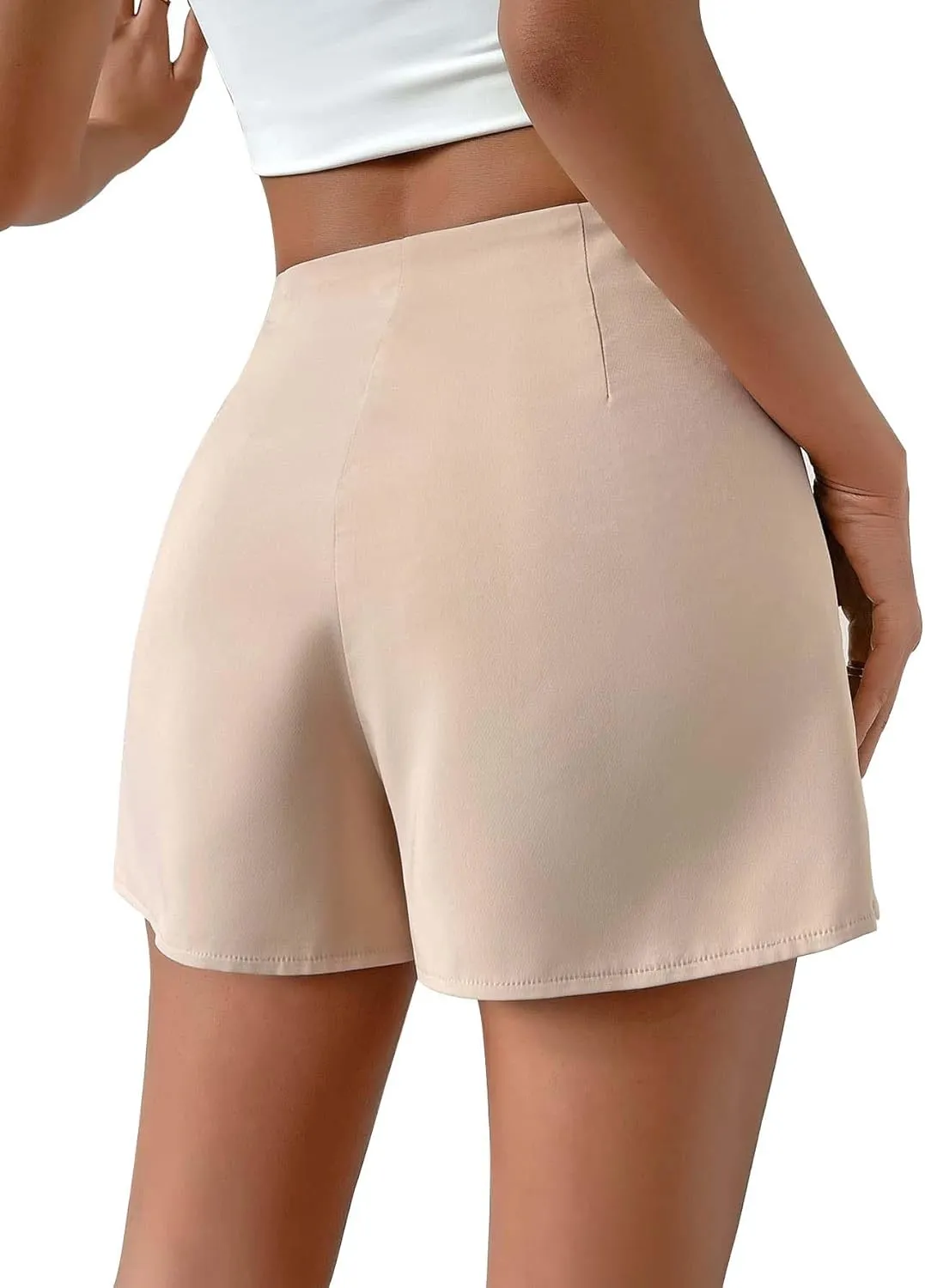 Women Casual Shorts High Waist Side Button Ruched Comfy Shorts Solid Ruffle Summer Dressy Shorts