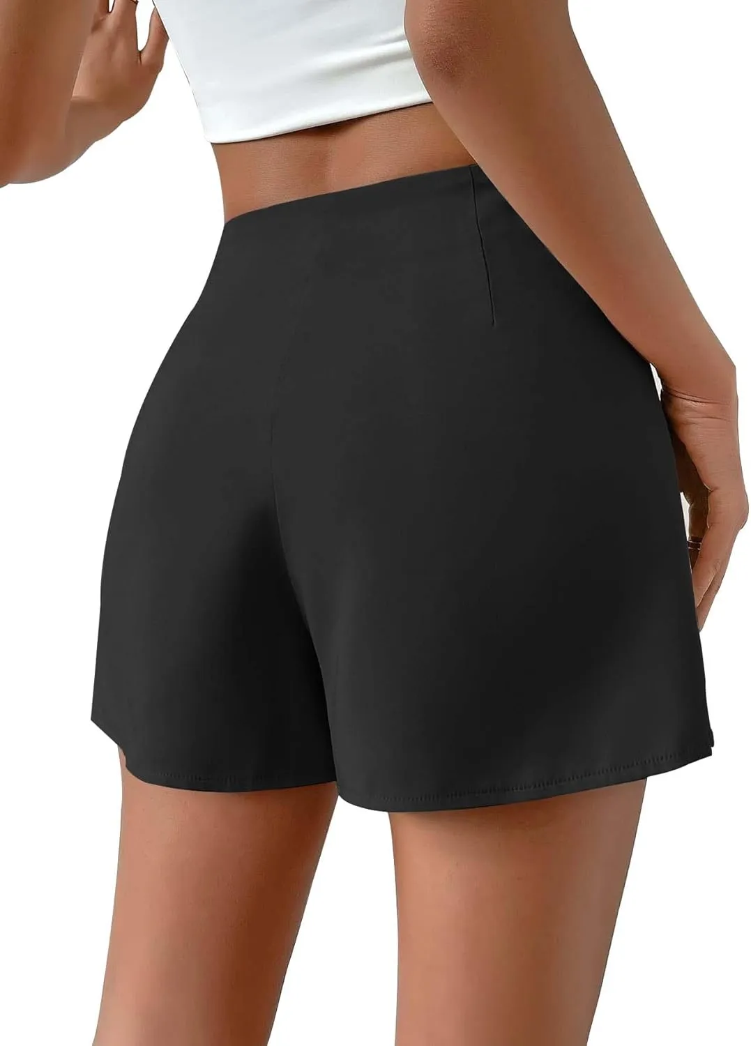 Women Casual Shorts High Waist Side Button Ruched Comfy Shorts Solid Ruffle Summer Dressy Shorts