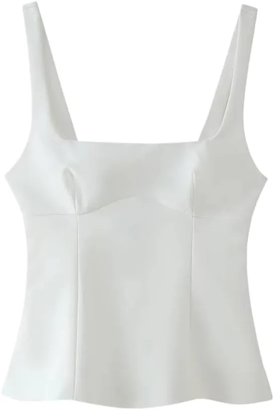 Women Casual Solid Color Square Neck Camisole Blouse Sleeveless Tops Regular Fit