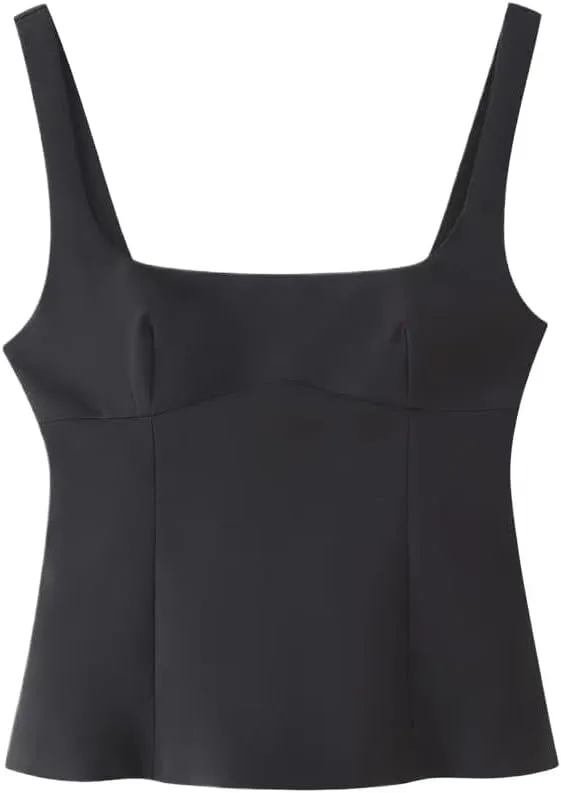 Women Casual Solid Color Square Neck Camisole Blouse Sleeveless Tops Regular Fit