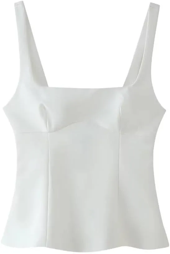 Women Casual Solid Color Square Neck Camisole Blouse Sleeveless Tops Regular Fit