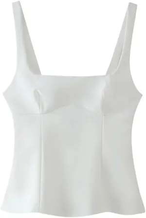 Women Casual Solid Color Square Neck Camisole Blouse Sleeveless Tops Regular Fit