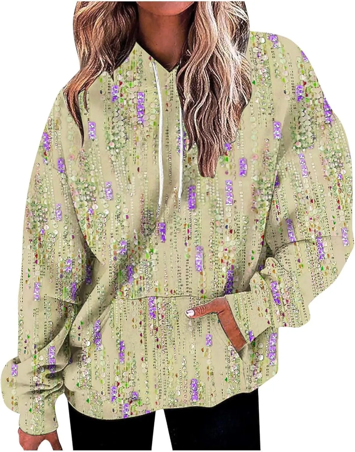 Women Cute Oversize Hoodies,Women's Fashion Crewneck Hooded Sweatshirts Stripes Graphic Daily Long Sleeve Hoodie