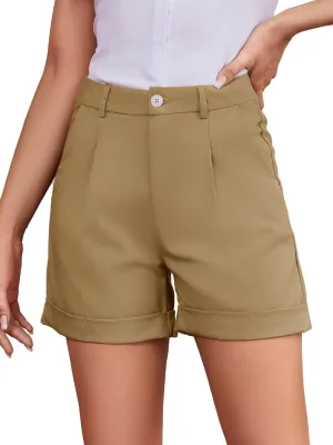 Women Dress Shorts Womens Shorts Dressy Casual High Waisted Shorts for Ladies Cuffed Hem