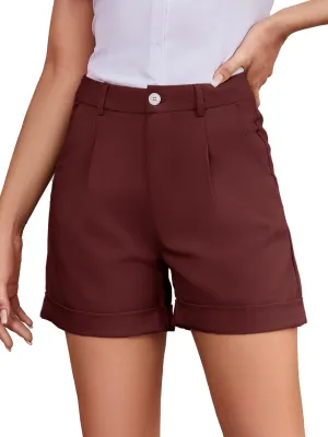 Women Dress Shorts Womens Shorts Dressy Casual High Waisted Shorts for Ladies Cuffed Hem