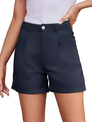 Women Dress Shorts Womens Shorts Dressy Casual High Waisted Shorts for Ladies Cuffed Hem
