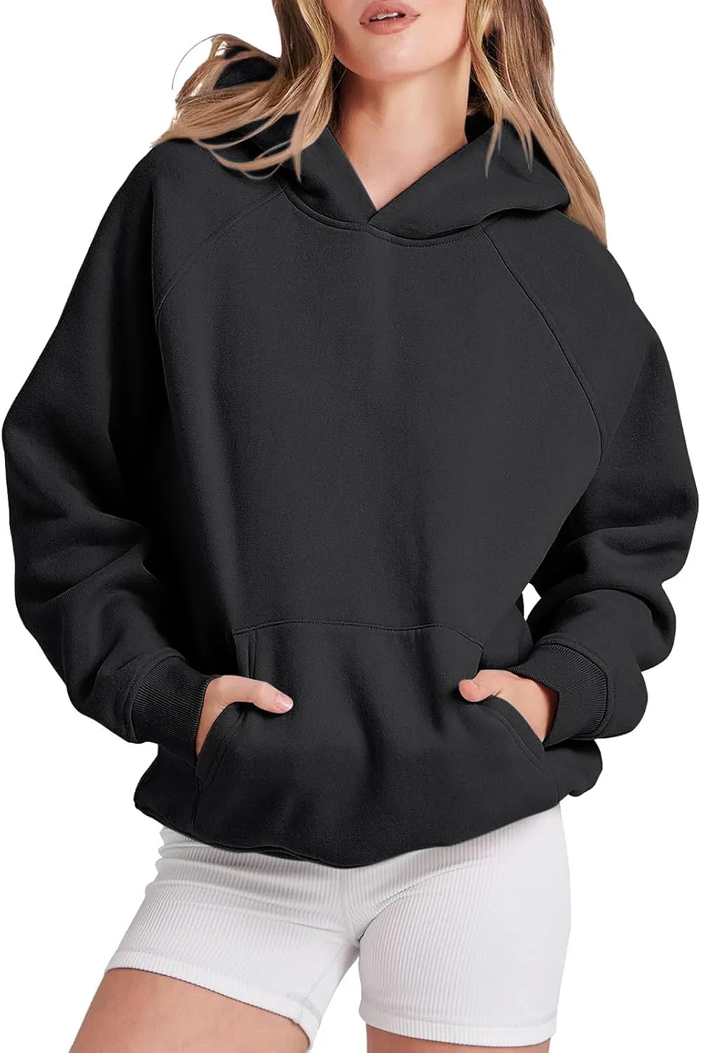 Women Fleece Oversized Hoodie Sweatshirt Long Sleeve Pocket Drop Shoulder Pullovers Top Fall Winter Clothes