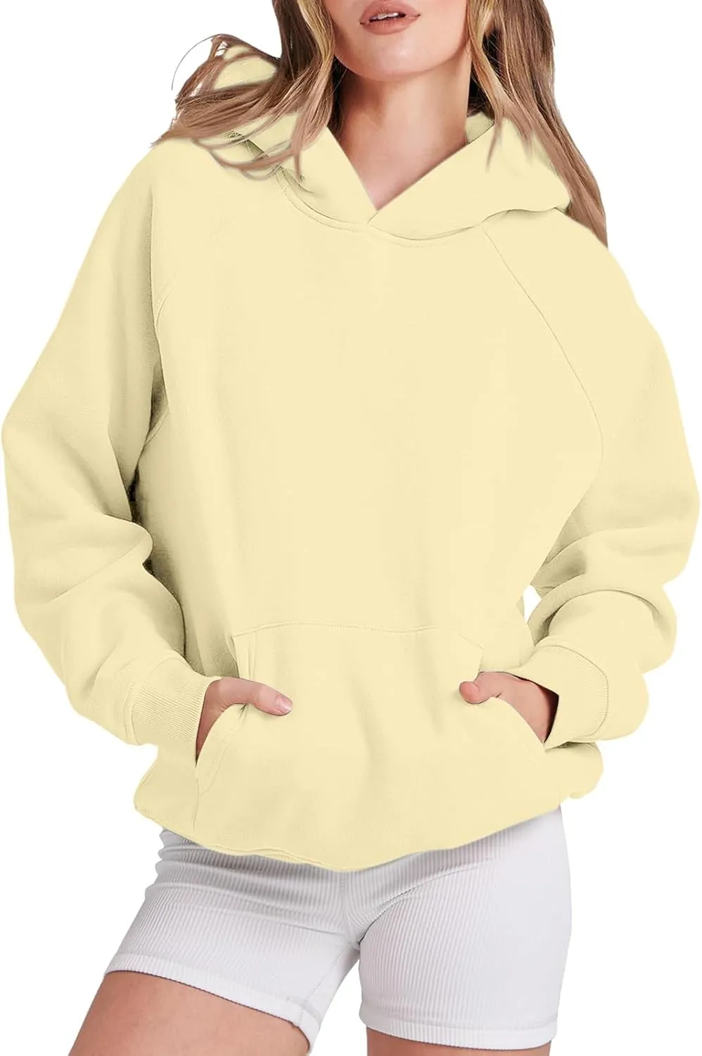 Women Fleece Oversized Hoodie Sweatshirt Long Sleeve Pocket Drop Shoulder Pullovers Top Fall Winter Clothes