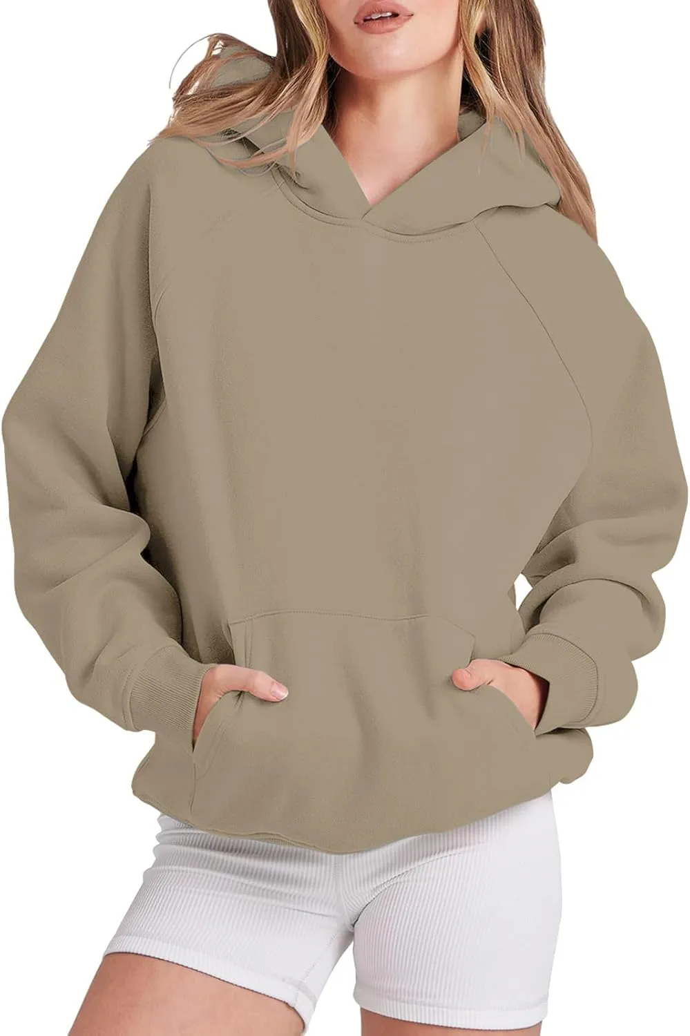 Women Fleece Oversized Hoodie Sweatshirt Long Sleeve Pocket Drop Shoulder Pullovers Top Fall Winter Clothes