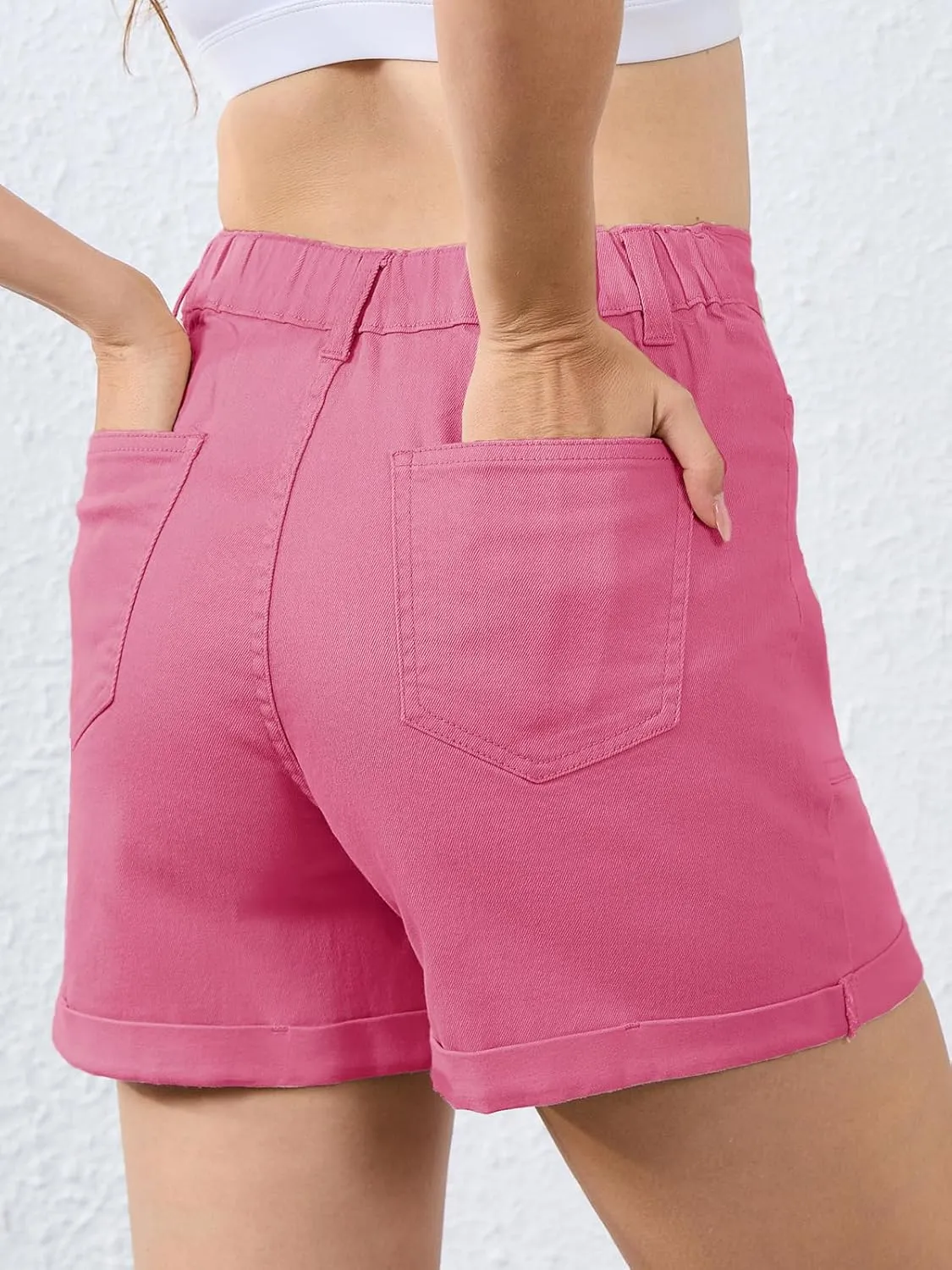 Women High Waisted Jean Shorts Stretchy Denim Shorts for Women Folded Hem Chino Shorts Summer Jorts