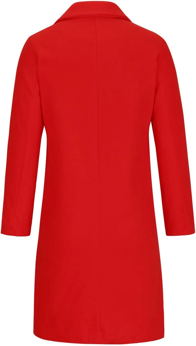 Women Notched Lapel Collar Pea Coat Double Breasted Loose Over Coats Long Sleeve Casual Fashion Jackets