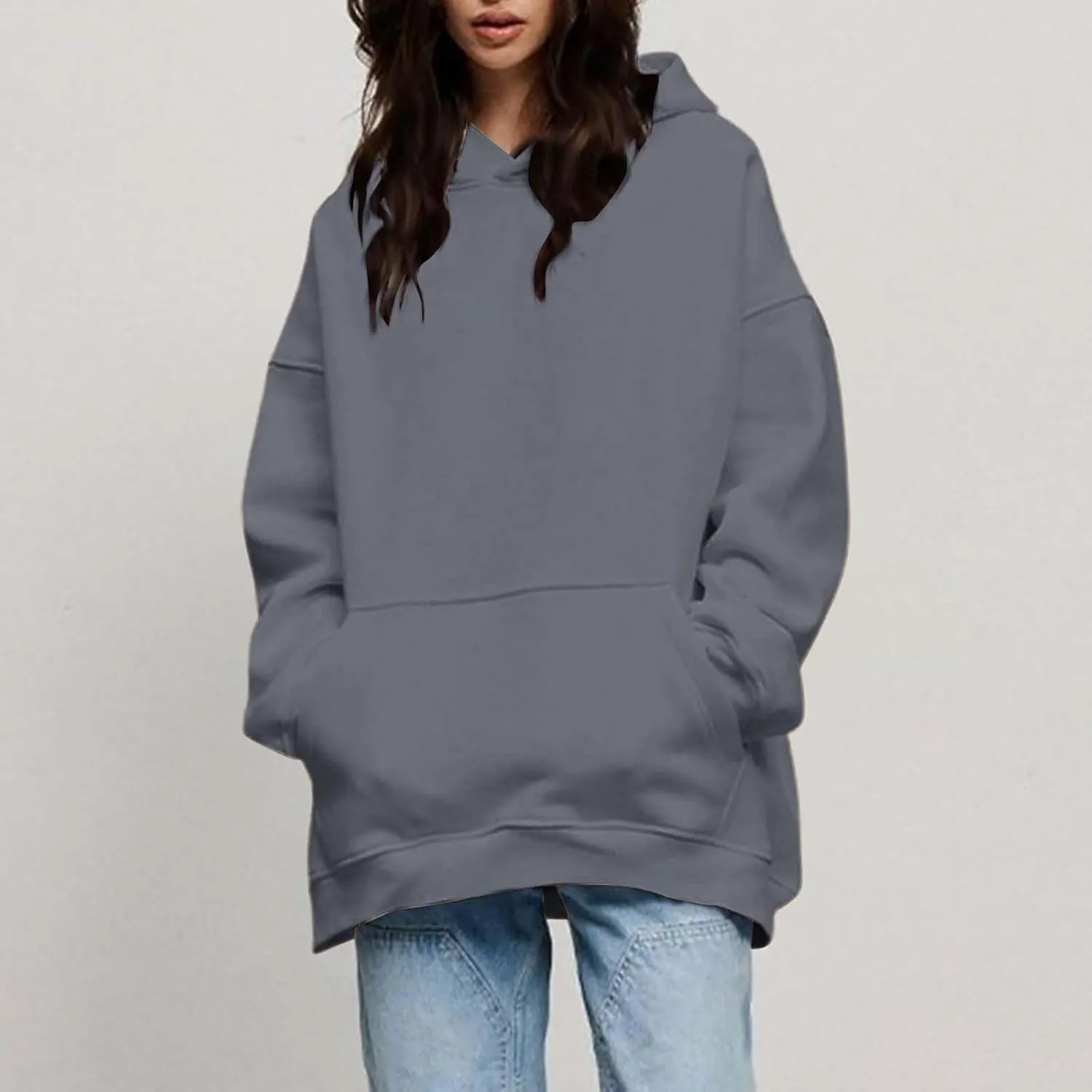 Women Oversized Hoodies Fleece Hooded Sweatshirts With Pockets Casual Long Sleeve Drop Shoulder Pullover