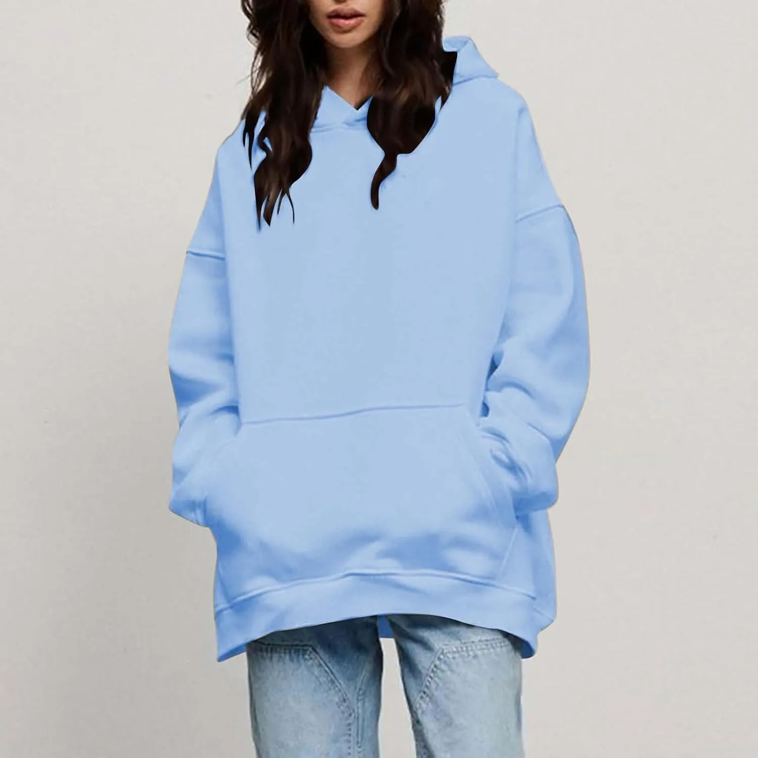 Women Oversized Hoodies Fleece Hooded Sweatshirts With Pockets Casual Long Sleeve Drop Shoulder Pullover