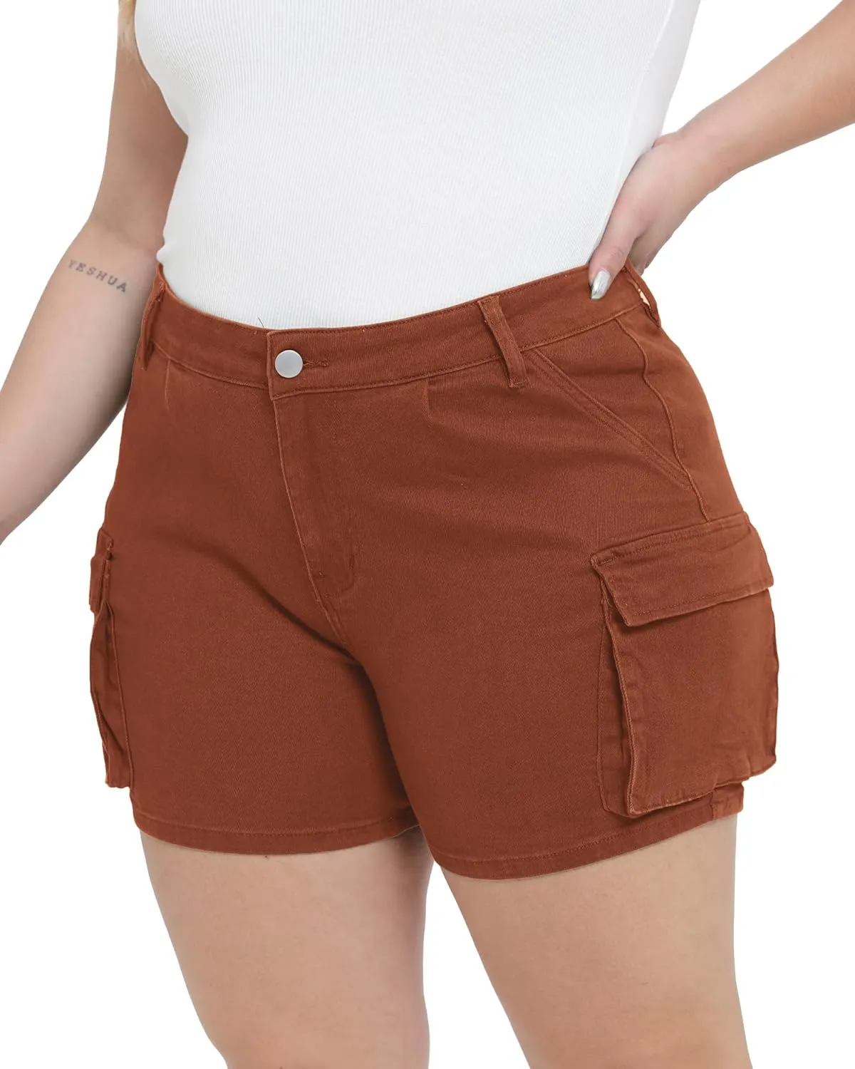 Women Plus Size Jean Shorts Stretchy Curvy Cargo Shorts High Waisted Streetwear Denim Shorts with Pockets