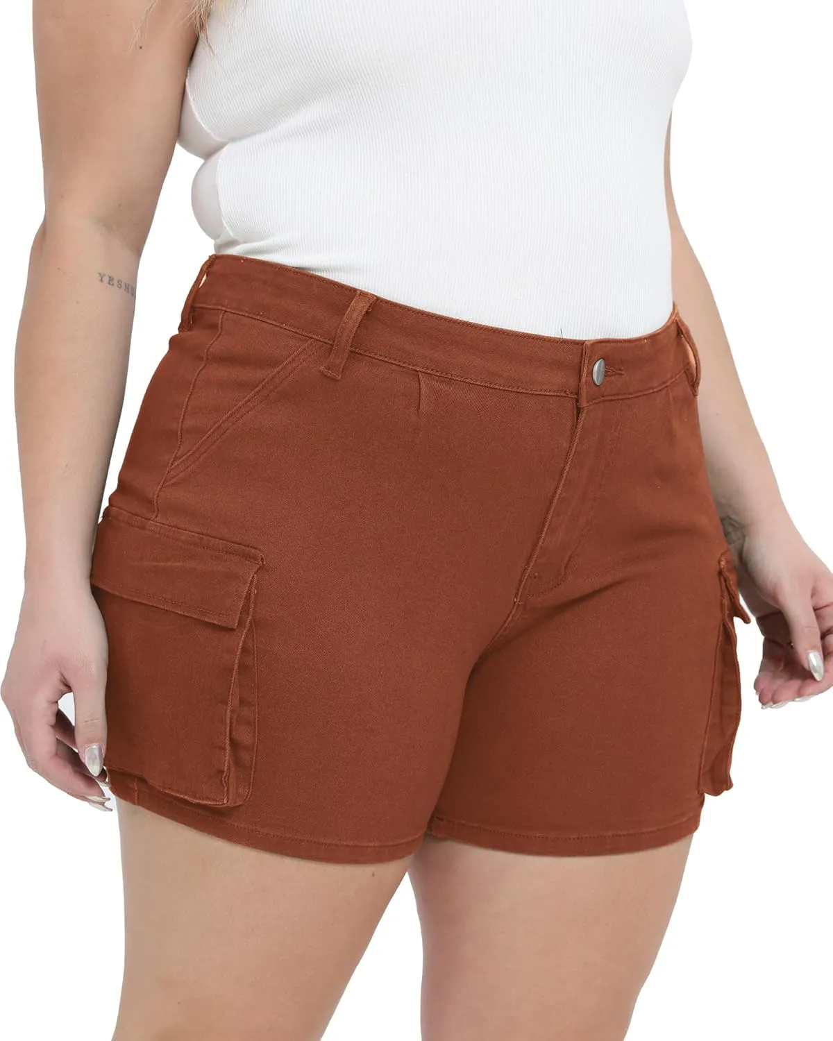 Women Plus Size Jean Shorts Stretchy Curvy Cargo Shorts High Waisted Streetwear Denim Shorts with Pockets