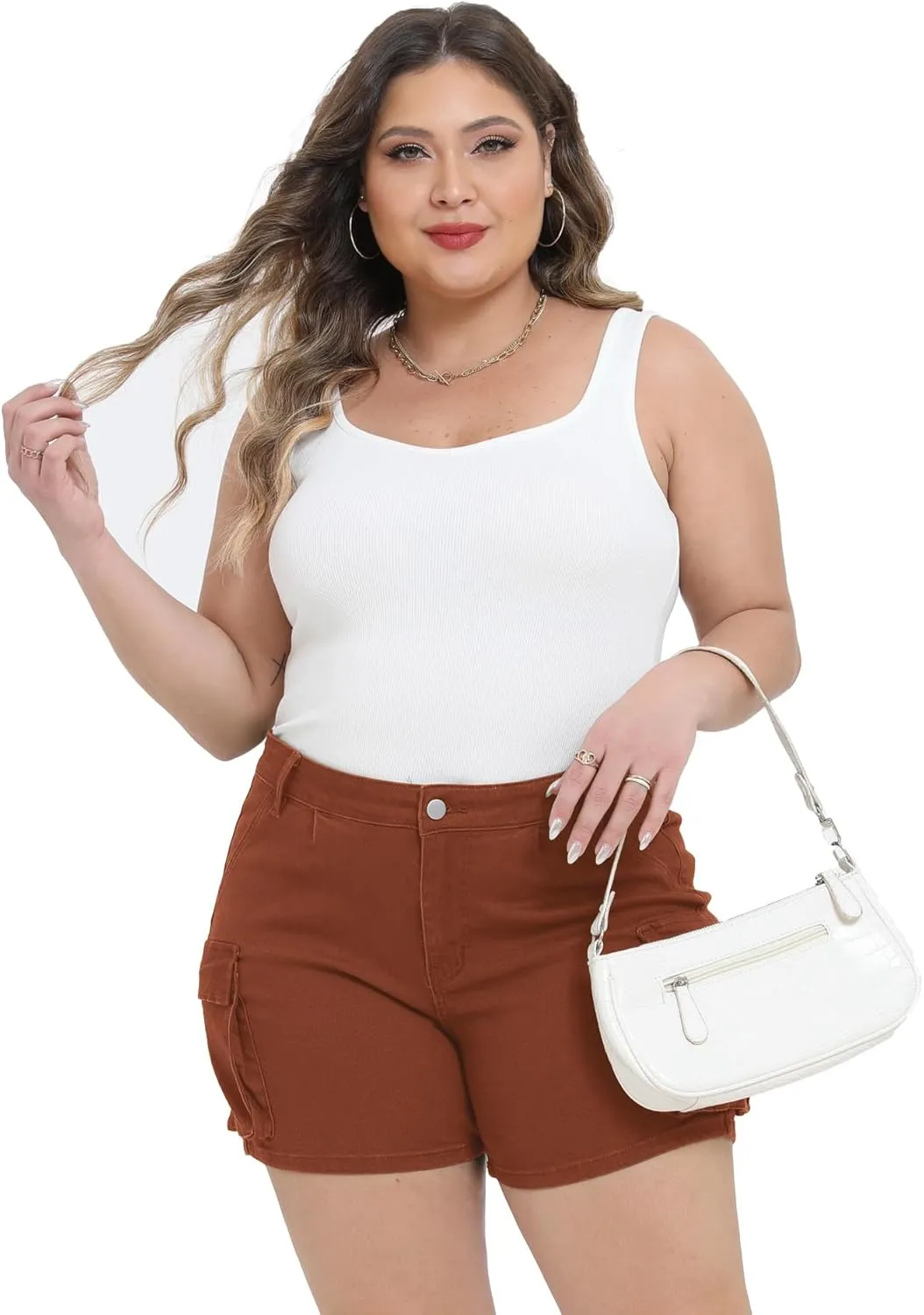 Women Plus Size Jean Shorts Stretchy Curvy Cargo Shorts High Waisted Streetwear Denim Shorts with Pockets