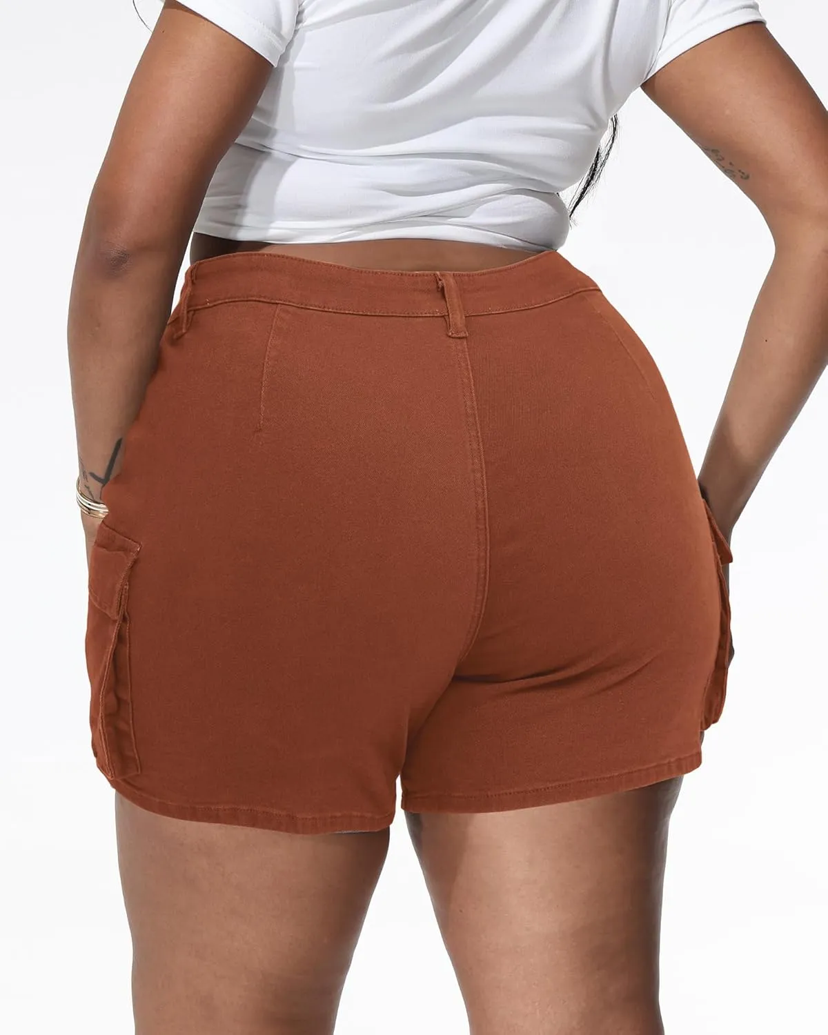 Women Plus Size Jean Shorts Stretchy Curvy Cargo Shorts High Waisted Streetwear Denim Shorts with Pockets