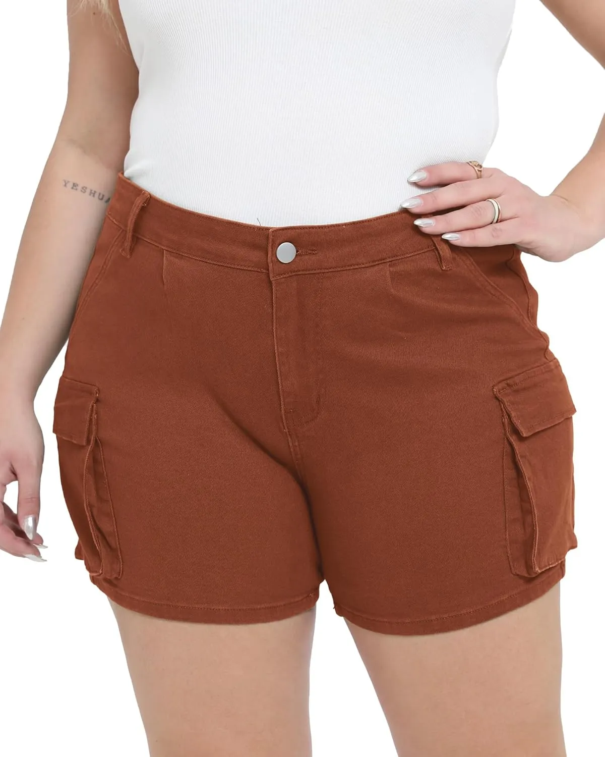 Women Plus Size Jean Shorts Stretchy Curvy Cargo Shorts High Waisted Streetwear Denim Shorts with Pockets