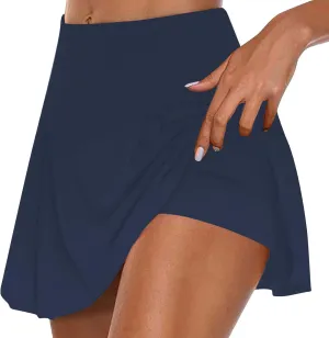 Women Skirt Shorts Skort Pure Color Shorts 2-in-1 Double Layer Shorts Tennis Skirt with Shorts Flowy Athletic Shorts
