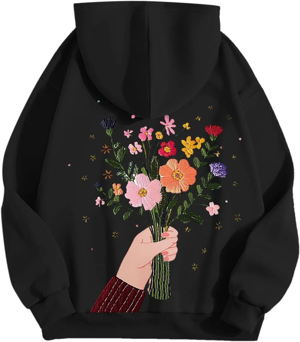 Women Sweatshirts Graphic Hoodies Oversized Pullover Flower Casual Long Sleeve Hooded Drawstring Sweatshirt