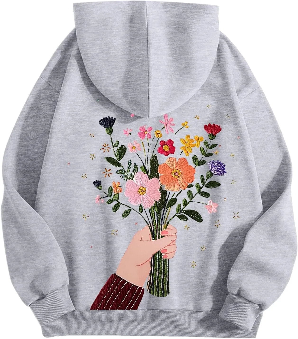 Women Sweatshirts Graphic Hoodies Oversized Pullover Flower Casual Long Sleeve Hooded Drawstring Sweatshirt