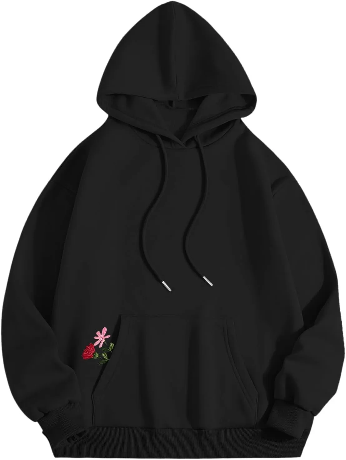Women Sweatshirts Graphic Hoodies Oversized Pullover Flower Casual Long Sleeve Hooded Drawstring Sweatshirt