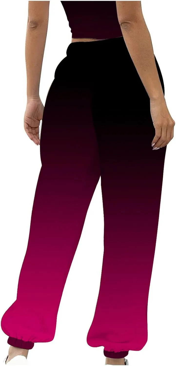 Women Wide Leg Sweatpants Loose Gradient Sports Pants Casual High Waist Drawstring Athletic Trousers Pants
