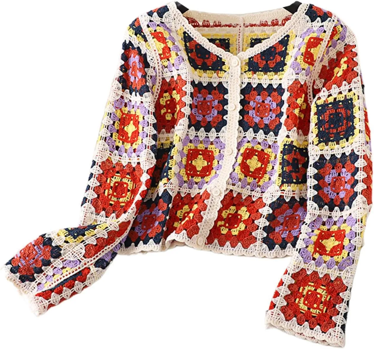 Women Y2k Crochet Floral Knit Pullover Long Sleeve V Neck Sweater Aesthetic Hollow Out Oversized Jumper Top