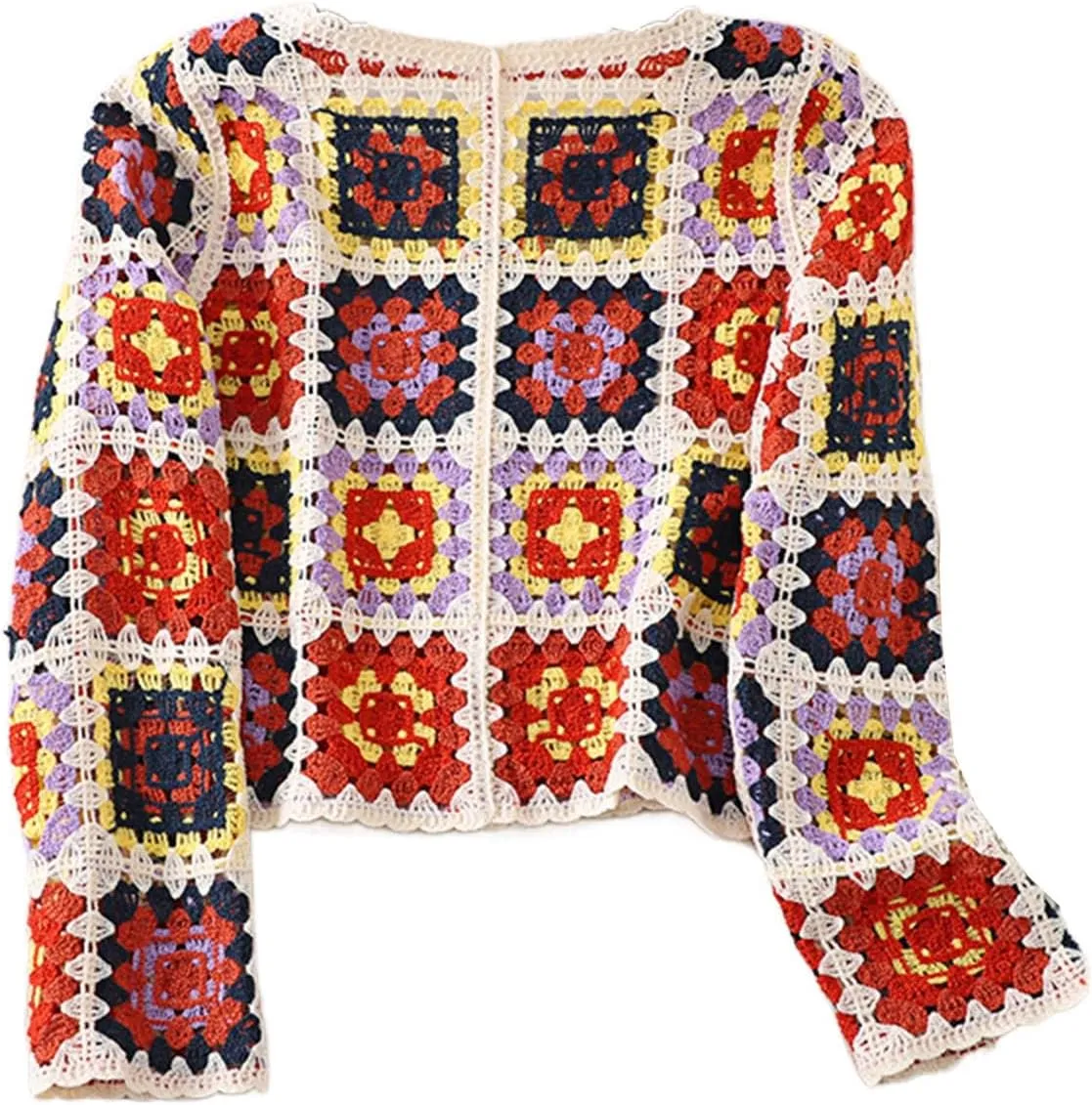 Women Y2k Crochet Floral Knit Pullover Long Sleeve V Neck Sweater Aesthetic Hollow Out Oversized Jumper Top