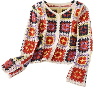Women Y2k Crochet Floral Knit Pullover Long Sleeve V Neck Sweater Aesthetic Hollow Out Oversized Jumper Top
