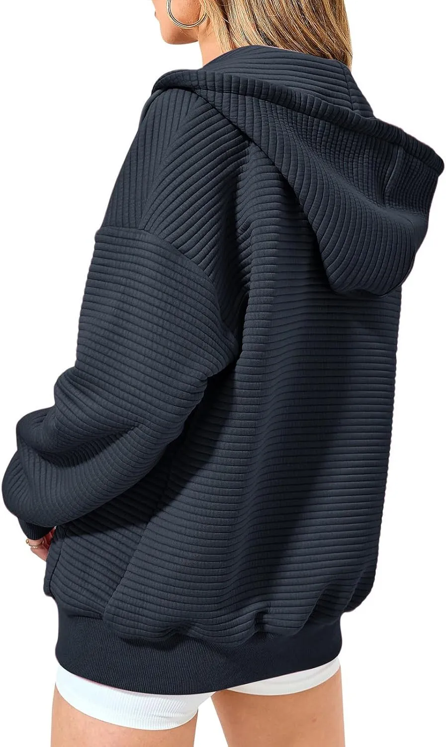 Women Zip Up Hoodie Long Sleeve Hooded Oversized Sweatshirts Y2K Jacket with Pockets Casual Drawstring Fall Coat
