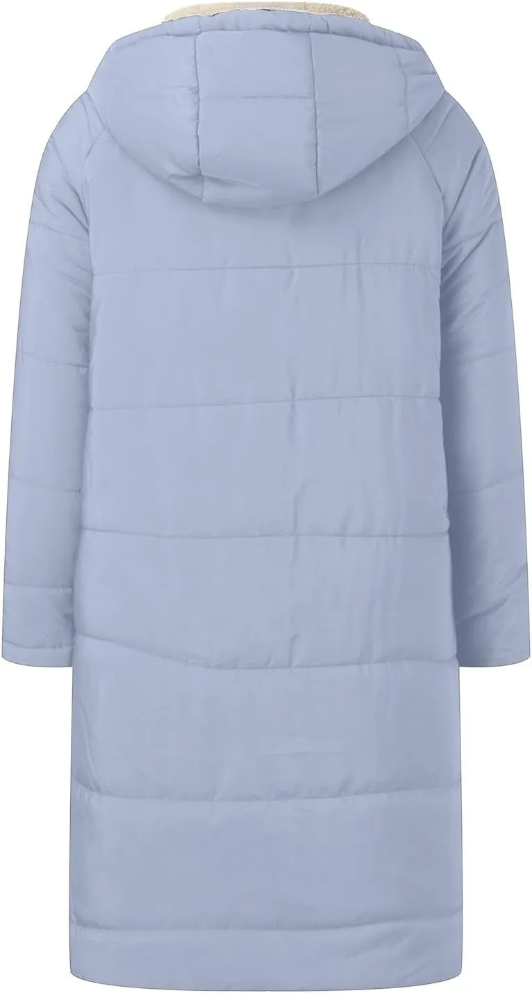 Womens 2024 Winter Fashion Solid Zip Up Jacket with Pockets Hooded Fleece Coat Warm Fitted Reversible Outdoor Outerwear