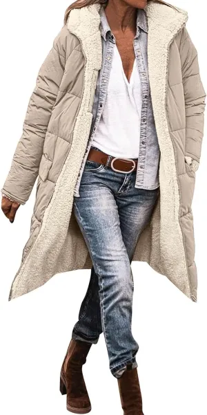 Womens 2024 Winter Fashion Solid Zip Up Jacket with Pockets Hooded Fleece Coat Warm Fitted Reversible Outdoor Outerwear
