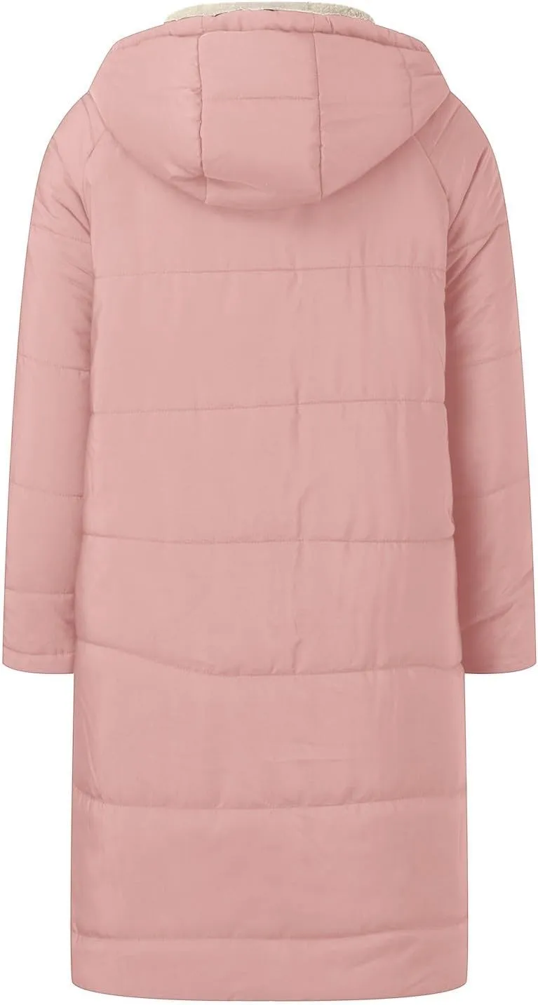 Womens 2024 Winter Fashion Solid Zip Up Jacket with Pockets Hooded Fleece Coat Warm Fitted Reversible Outdoor Outerwear